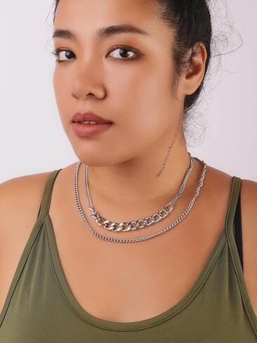 Sacina Sacina Silver-Fliced Layered Dchoker ، Necky Chainty Chain Punk Necklace ، Grunge Emo Gothic Necklace ، Hecrids Jewelry Gift for Women in Saudi Arabia