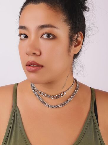 Sacina Sacina Silver-Fliced Layered Dchoker ، Necky Chainty Chain Punk Necklace ، Grunge Emo Gothic Necklace ، Hecrids Jewelry Gift for Women in Saudi Arabia