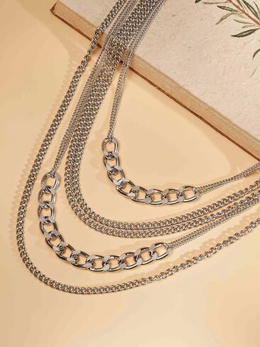 Sacina Sacina Silver-Fliced Layered Dchoker ، Necky Chainty Chain Punk Necklace ، Grunge Emo Gothic Necklace ، Hecrids Jewelry Gift for Women in Saudi Arabia