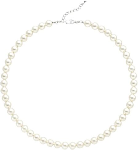 Pearl Necklaces for Women 5mm/6mm/8mm Dainty Round Imitation Pearl Choker Necklace with Extenders Pearl Silver Necklace Costume Jewelry Set Bridesmaid Gifts for Women in Kuwait