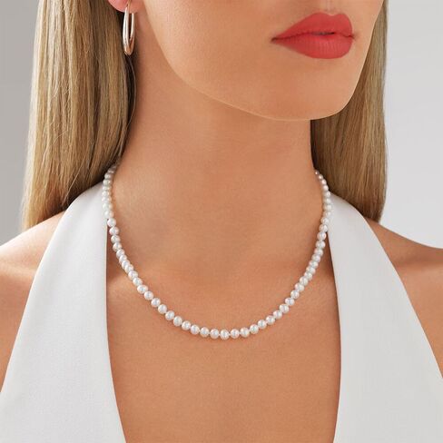 Pearl Necklaces for Women 5mm/6mm/8mm Dainty Round Imitation Pearl Choker Necklace with Extenders Pearl Silver Necklace Costume Jewelry Set Bridesmaid Gifts for Women in Kuwait