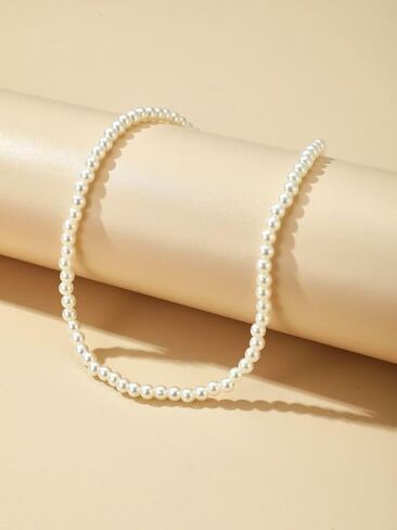 Pearl Necklaces for Women 5mm/6mm/8mm Dainty Round Imitation Pearl Choker Necklace with Extenders Pearl Silver Necklace Costume Jewelry Set Bridesmaid Gifts for Women in Kuwait