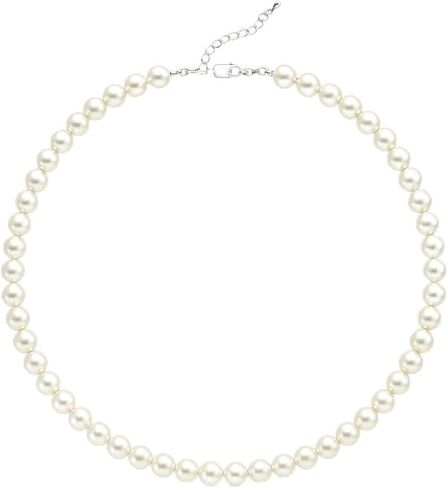 Pearl Necklaces for Women 5mm/6mm/8mm Dainty Round Imitation Pearl Choker Necklace with Extenders Pearl Silver Necklace Costume Jewelry Set Bridesmaid Gifts for Women in Kuwait