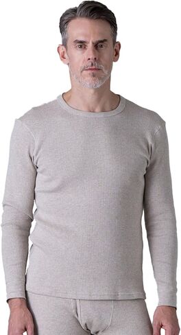Men's Thermal Cotton Waffle Shirt Midweight Base Layer Long Sleeves Crew Top M58 in Kuwait