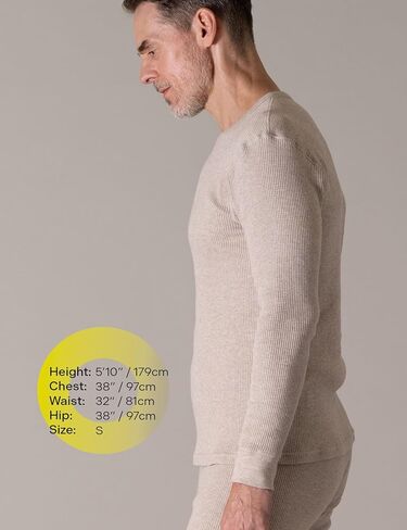 Men's Thermal Cotton Waffle Shirt Midweight Base Layer Long Sleeves Crew Top M58 in Kuwait