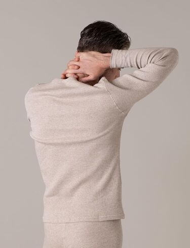 Men's Thermal Cotton Waffle Shirt Midweight Base Layer Long Sleeves Crew Top M58 in Kuwait