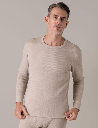 Men's Thermal Cotton Waffle Shirt Midweight Base Layer Long Sleeves Crew Top M58 in Kuwait