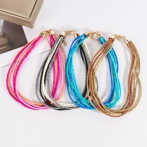 Fuqimanman2020 Bohemian Multi Layer Seed Beads Cluster Choker Necklace for Women Multicolor Summer Holiday Party Jewelry in Saudi Arabia