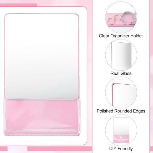 1 Pcs Magnetic Locker Mirror 6.69 x 5.51 Small Real Glass Mirror with Organizer Holder Bag and Magnet Backing Safe Pink Locker Accessory for School Cabinet Office Bathroom Gym Refrigerator in Saudi Arabia