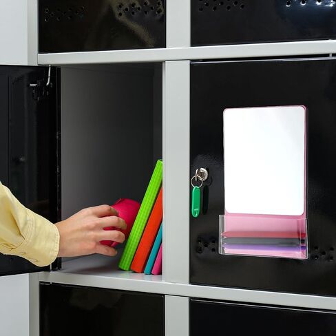 1 Pcs Magnetic Locker Mirror 6.69 x 5.51 Small Real Glass Mirror with Organizer Holder Bag and Magnet Backing Safe Pink Locker Accessory for School Cabinet Office Bathroom Gym Refrigerator in Saudi Arabia
