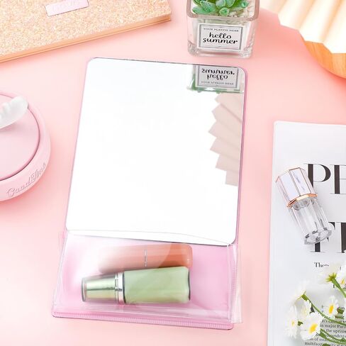 1 Pcs Magnetic Locker Mirror 6.69 x 5.51 Small Real Glass Mirror with Organizer Holder Bag and Magnet Backing Safe Pink Locker Accessory for School Cabinet Office Bathroom Gym Refrigerator in Saudi Arabia