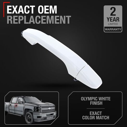 T1A Exterior Rear Driver & Passenger Door Handle - Compatible with 2014-2018 Chevrolet Silverado, 2014-2018 GMC Sierra - Olympic White (GAZ), Plastic - OEM 13583889-GAZ, 13585748-GAZ, 82538 in Kuwait