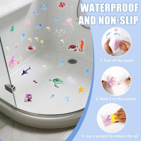 6pcs Ocean Creature Marine Bathtub Stickers, 5.9x7.8 Inch Colorful Waterproof Large Non-Slip Coral Octopus Starfish Whale Turtle Adhesive Decals Threads for Kids Sea Bath Tub Shower Floor in Kuwait