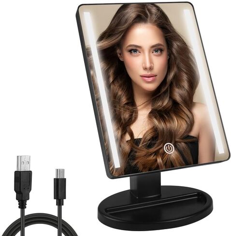 Lighted Makeup Mirror with Lights Vanity Makeup Mirror with Adjustable Brightness and 180 Degree Rotation Touch Screen Dual Power Supply Gifts for Teens Girls Women (White) in Kuwait