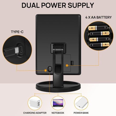 Lighted Makeup Mirror with Lights Vanity Makeup Mirror with Adjustable Brightness and 180 Degree Rotation Touch Screen Dual Power Supply Gifts for Teens Girls Women (White) in Kuwait