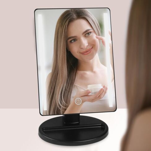 Lighted Makeup Mirror with Lights Vanity Makeup Mirror with Adjustable Brightness and 180 Degree Rotation Touch Screen Dual Power Supply Gifts for Teens Girls Women (White) in Kuwait