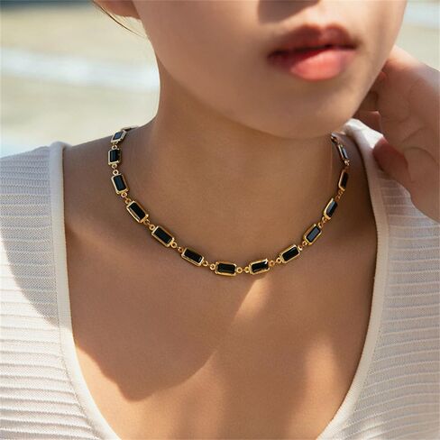 OIDIMS Dainty Colorful Glass Beaded Gold Choker Necklaces for Women Trendy Rectangular Clavicle Chain Adjustable Multicolor Handmade Gemstone Rainbow Bead Link Boho Y2k Statement Jewelry Party Prom in Saudi Arabia
