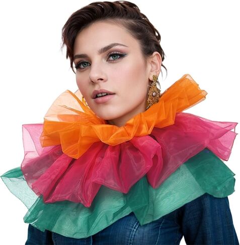 Victorian Mesh Neck Ruffle Collar, Elizabethan Collar Costume Colonial Clown Choker for Halloween Party Carnival in Kuwait