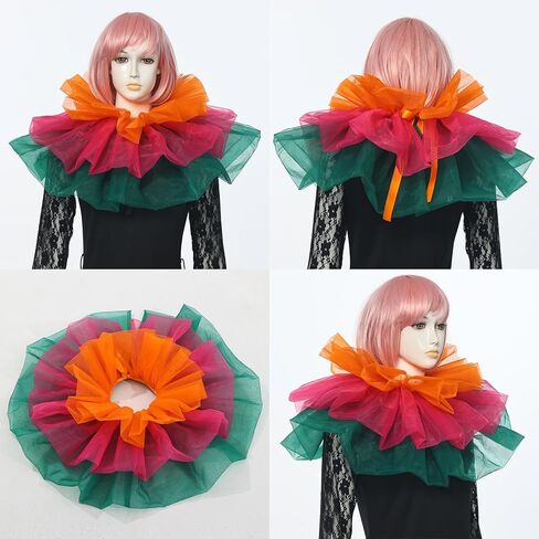 Victorian Mesh Neck Ruffle Collar, Elizabethan Collar Costume Colonial Clown Choker for Halloween Party Carnival in Kuwait