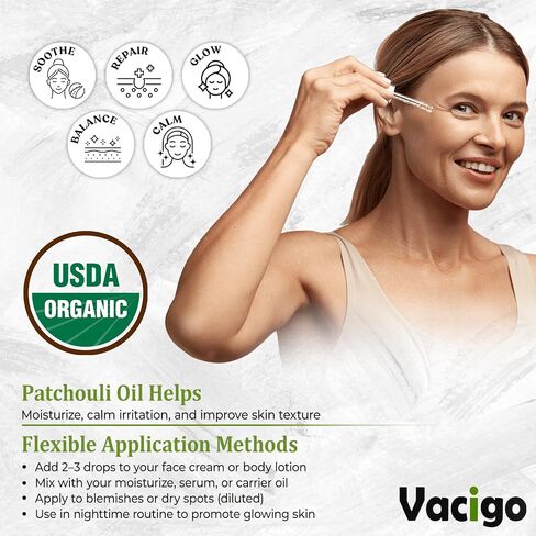Organic Patchouli Essential Oil – 100% Pure & Natural – Therapeutic Grade, Undiluted Patchouli Oil for Skincare, Diffusers, Candle Making & Aromatherapy – 0.51 fl oz – Sourced from Burundi in Saudi Arabia