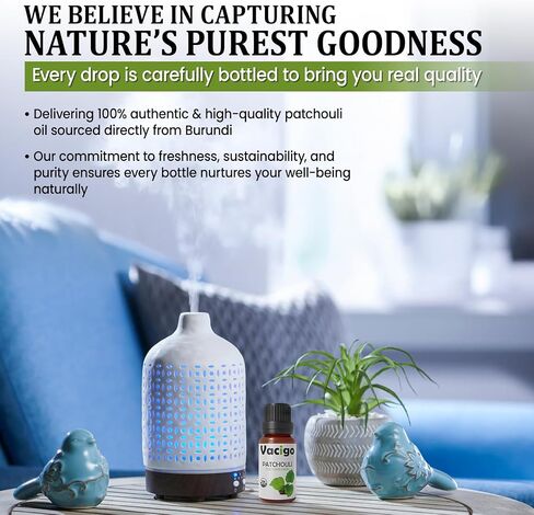 Organic Patchouli Essential Oil – 100% Pure & Natural – Therapeutic Grade, Undiluted Patchouli Oil for Skincare, Diffusers, Candle Making & Aromatherapy – 0.51 fl oz – Sourced from Burundi in Saudi Arabia