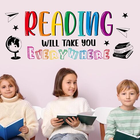 قراءة ملصقات الجدار الجدران شارات الجدران تحفيزية الجدران القراءة سوف تأخذك في كل مكان الديكور المكتبة للمعلمين يجب أن يتشبث بالنافذة مرة أخرى إلى زينة باب المدرسة in Kuwait