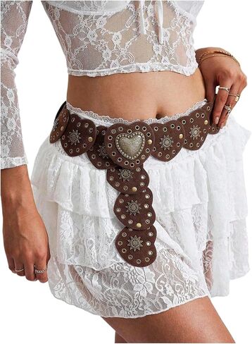 MakeMeChic Women's Cowboy Chic Western Wide Waist Belt Leather Rivet Cowgirl Disc Belts for Dress in Saudi Arabia