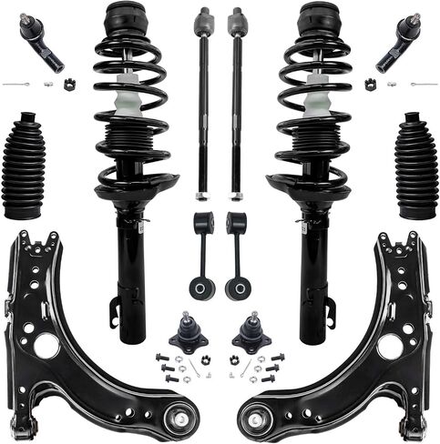 Detroit Axle - 14pc Stemention Kit for 2001-2005 Volkswagen Jetta 2002 2003 2004 ، 2 struts ready ، اثنين من ذراعي التحكم السفلية ، مفاصل الكرة ، 4 قضبان ربط داخلية وخارجية ، 2 قضبان التأثير ، 2 أحذية ، بديل in Saudi Arabia