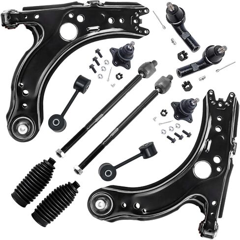 Detroit Axle - 14pc Stemention Kit for 2001-2005 Volkswagen Jetta 2002 2003 2004 ، 2 struts ready ، اثنين من ذراعي التحكم السفلية ، مفاصل الكرة ، 4 قضبان ربط داخلية وخارجية ، 2 قضبان التأثير ، 2 أحذية ، بديل in Saudi Arabia