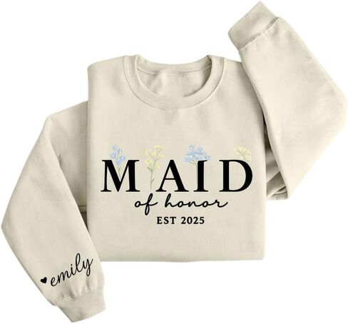 Izi Pod Maid of Honor Sweatshirt ، خادمة مخصصة للرياح الشرف مع الاسم ، هدية من العروس ، هدية العروسة ، النساء ، الزفاف in Saudi Arabia