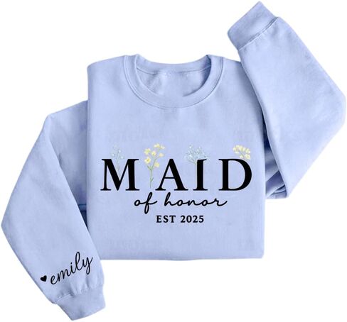 Izi Pod Maid of Honor Sweatshirt ، خادمة مخصصة للرياح الشرف مع الاسم ، هدية من العروس ، هدية العروسة ، النساء ، الزفاف in Saudi Arabia