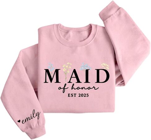 Izi Pod Maid of Honor Sweatshirt ، خادمة مخصصة للرياح الشرف مع الاسم ، هدية من العروس ، هدية العروسة ، النساء ، الزفاف in Saudi Arabia