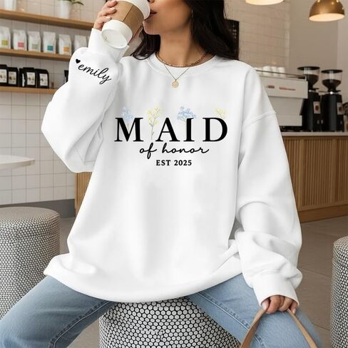Izi Pod Maid of Honor Sweatshirt ، خادمة مخصصة للرياح الشرف مع الاسم ، هدية من العروس ، هدية العروسة ، النساء ، الزفاف in Saudi Arabia
