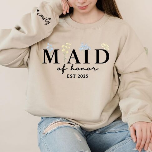 Izi Pod Maid of Honor Sweatshirt ، خادمة مخصصة للرياح الشرف مع الاسم ، هدية من العروس ، هدية العروسة ، النساء ، الزفاف in Saudi Arabia