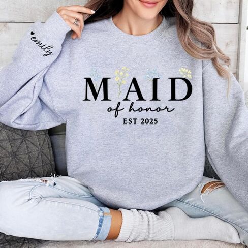 Izi Pod Maid of Honor Sweatshirt ، خادمة مخصصة للرياح الشرف مع الاسم ، هدية من العروس ، هدية العروسة ، النساء ، الزفاف in Saudi Arabia