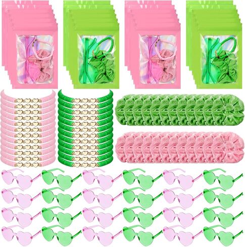Xunyee 48 PCS Witch موضوع الحفلة لصالح اللوازم الوردي والأخضر مخملي الشعر أساور الصداقة أكياس نظارة شمسية 12 مجموعة هدايا الصداقة in Saudi Arabia