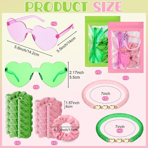 Xunyee 48 PCS Witch موضوع الحفلة لصالح اللوازم الوردي والأخضر مخملي الشعر أساور الصداقة أكياس نظارة شمسية 12 مجموعة هدايا الصداقة in Saudi Arabia