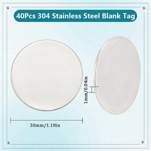 Sunnyclue 1 Box 40pcs ألواح ختم الفولاذ المقاوم للصدأ ختم العلامة المعدنية مسطحة 25 ملم جولة الفضة بقعة قرص فارغة قابلة للانقاذ لنقش المجوهر in Kuwait