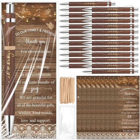 Spakon 72 Sets Rustic Baby Shower Pens for Guests Return Gifts Include 72 Walnut Bamboo Ballpoint Pens 72 Thank You Bookmarks Baby Shower Game Prizes Souvenirs Thank You Gifts Gender Reveal Party in Saudi Arabia
