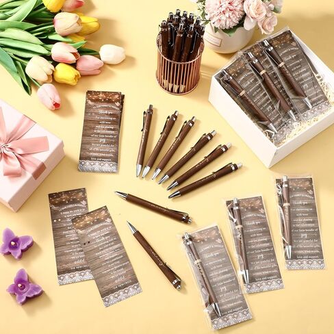 Spakon 72 Sets Rustic Baby Shower Pens for Guests Return Gifts Include 72 Walnut Bamboo Ballpoint Pens 72 Thank You Bookmarks Baby Shower Game Prizes Souvenirs Thank You Gifts Gender Reveal Party in Saudi Arabia