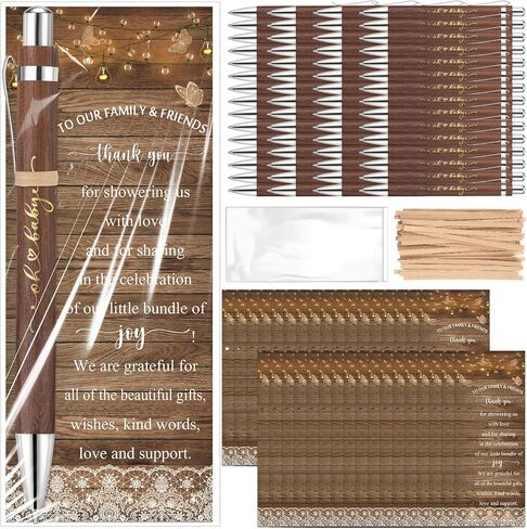 Spakon 72 Sets Rustic Baby Shower Pens for Guests Return Gifts Include 72 Walnut Bamboo Ballpoint Pens 72 Thank You Bookmarks Baby Shower Game Prizes Souvenirs Thank You Gifts Gender Reveal Party in Saudi Arabia