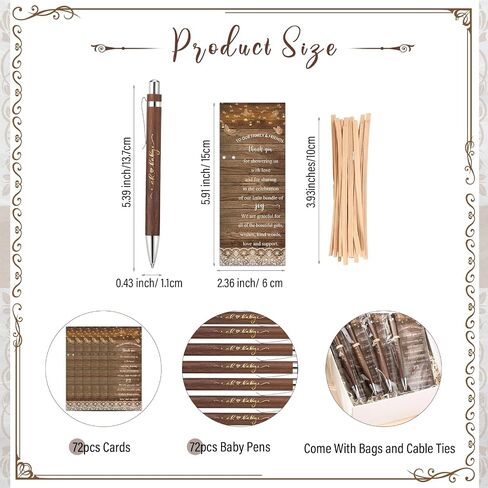 Spakon 72 Sets Rustic Baby Shower Pens for Guests Return Gifts Include 72 Walnut Bamboo Ballpoint Pens 72 Thank You Bookmarks Baby Shower Game Prizes Souvenirs Thank You Gifts Gender Reveal Party in Saudi Arabia