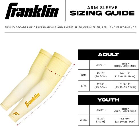 Franklin Sports Baseball Arm Sleeves - Baseball + Softball Arm Compression Sleeves for Men + Women - Multiple Sizes + Colors in Saudi Arabia