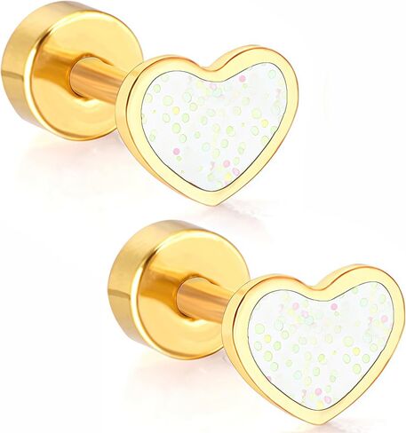 Gold Flat Back Stud Earrings for Women, 14K Gold Plated 316L Hypoallergenic Surgical Steel Earrings, Cute Small Star Heart Stud Earrings for Sensitive Ears, 18G Post Screw Back Trendy Jewelry Gifts in Kuwait