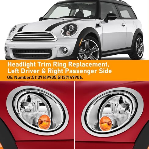 متوافق مع حلقة المصباح الأمامي المصباح المصابيح الأمامية Mini Cooper 2014-2021 ، F55 F56 F57 حلقات المصابيح الأمامية ، 1PAIR CHROME MENTERMENT SADE DRIPCE SARPAND ، استبدال مصابيح الأمامية لـ 51137300631 51137300632 in Kuwait