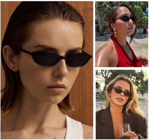Retro Oval Sunglasses for Women Men Chic Small Narrow 90s Glasses Cat Eye Y2K Shades Trendy Sunnies in Saudi Arabia