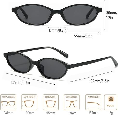 Retro Oval Sunglasses for Women Men Chic Small Narrow 90s Glasses Cat Eye Y2K Shades Trendy Sunnies in Saudi Arabia