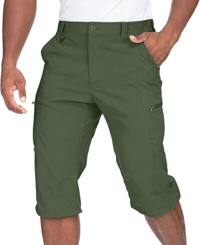 شورت كارجو رجالي للمشي لمسافات طويلة، شورت طويل سريع الجفاف، شورت كابري جولف التكتيكي للرجال in Kuwait