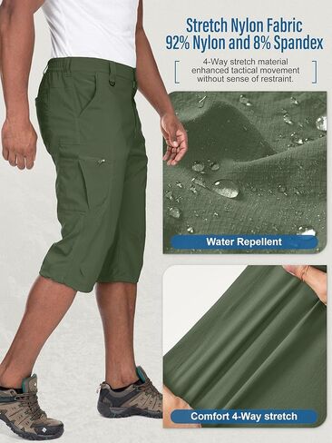 شورت كارجو رجالي للمشي لمسافات طويلة، شورت طويل سريع الجفاف، شورت كابري جولف التكتيكي للرجال in Kuwait