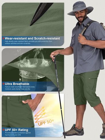 شورت كارجو رجالي للمشي لمسافات طويلة، شورت طويل سريع الجفاف، شورت كابري جولف التكتيكي للرجال in Kuwait